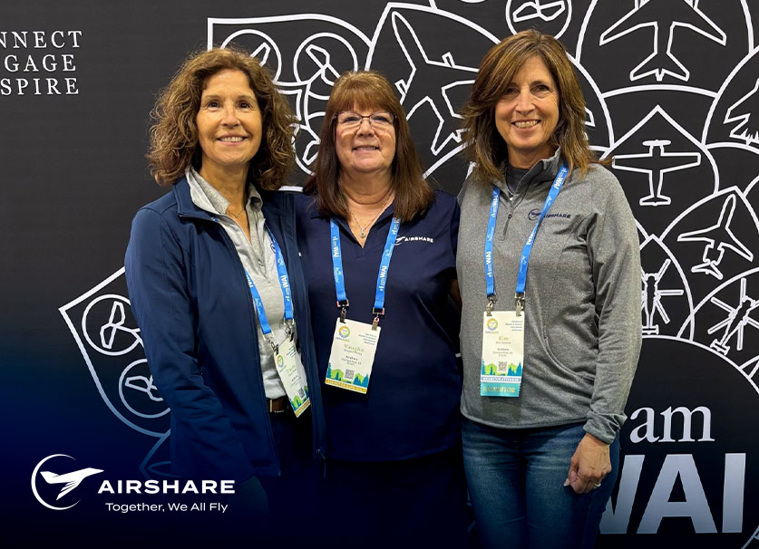 Hero-Img-4-DoM-HR HR employee, Vaughn Howig, pictured with two Airshare pilots at the Women In Aviation convention.