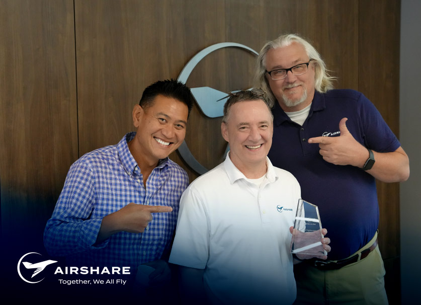 Airshare employee, David  Dougherty, pictured with his team members, Joe and Al for Employee of the Month.