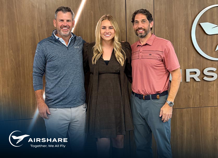 Airshare employee, Maddy Gardiner, being honored as September 2025 Employee of the Month. She is pictured alongside Andy Tretiak and John Owen.