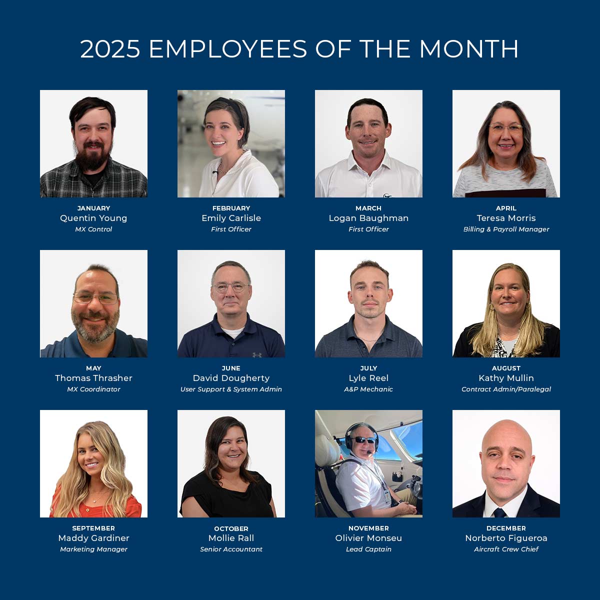 Airshare 2025 Employee of the Month winners.